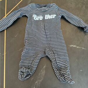 Carter's Navy Striped Footie with 'Brother' Embroidery